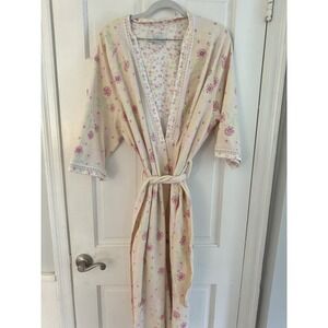 Karen‎ Neuburger Women's Sz S Ribbed Yellow Floral Print Knee Length Robe Warm